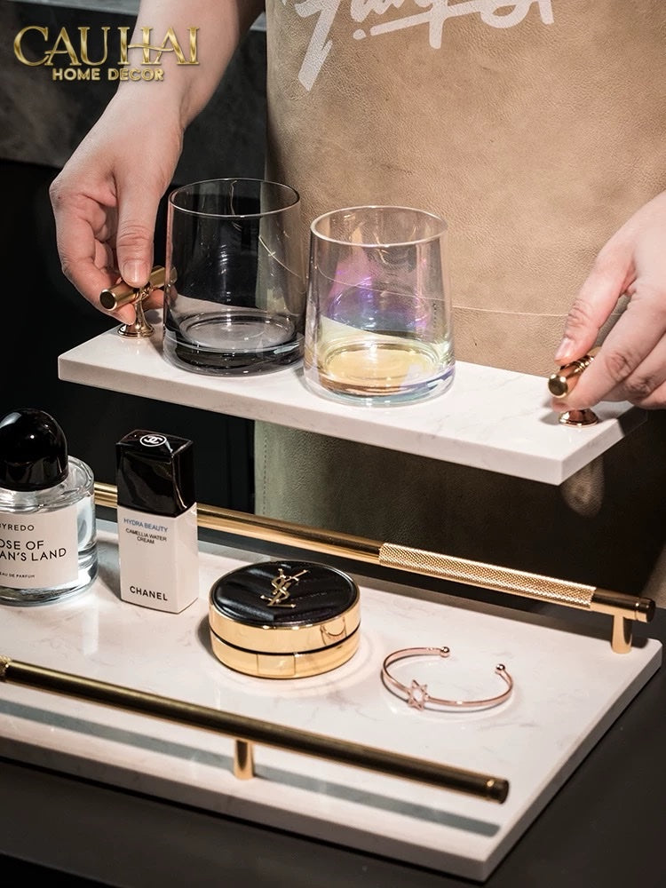 KHAY PEARL MARBLE – GOLD IVORY HANDLES 22×40-CẬU HAI HOME DECOR