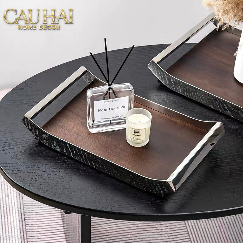 Khay Trang Trí Gỗ Chữ Nhật Sterling Walnut 45x30-KHAY TRANG TRÍ-CẬU HAI HOME DECOR