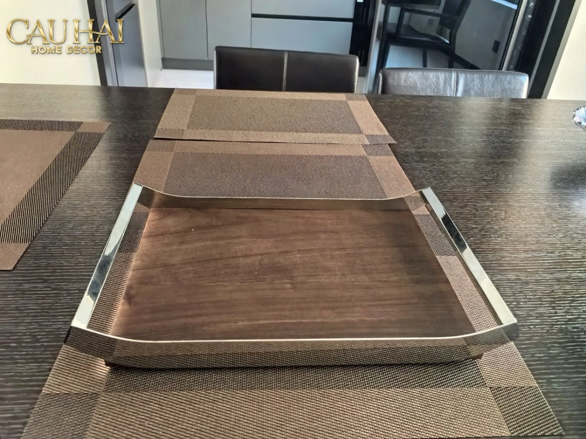 Khay Trang Trí Gỗ Chữ Nhật Sterling Walnut 45x30-KHAY TRANG TRÍ-CẬU HAI HOME DECOR
