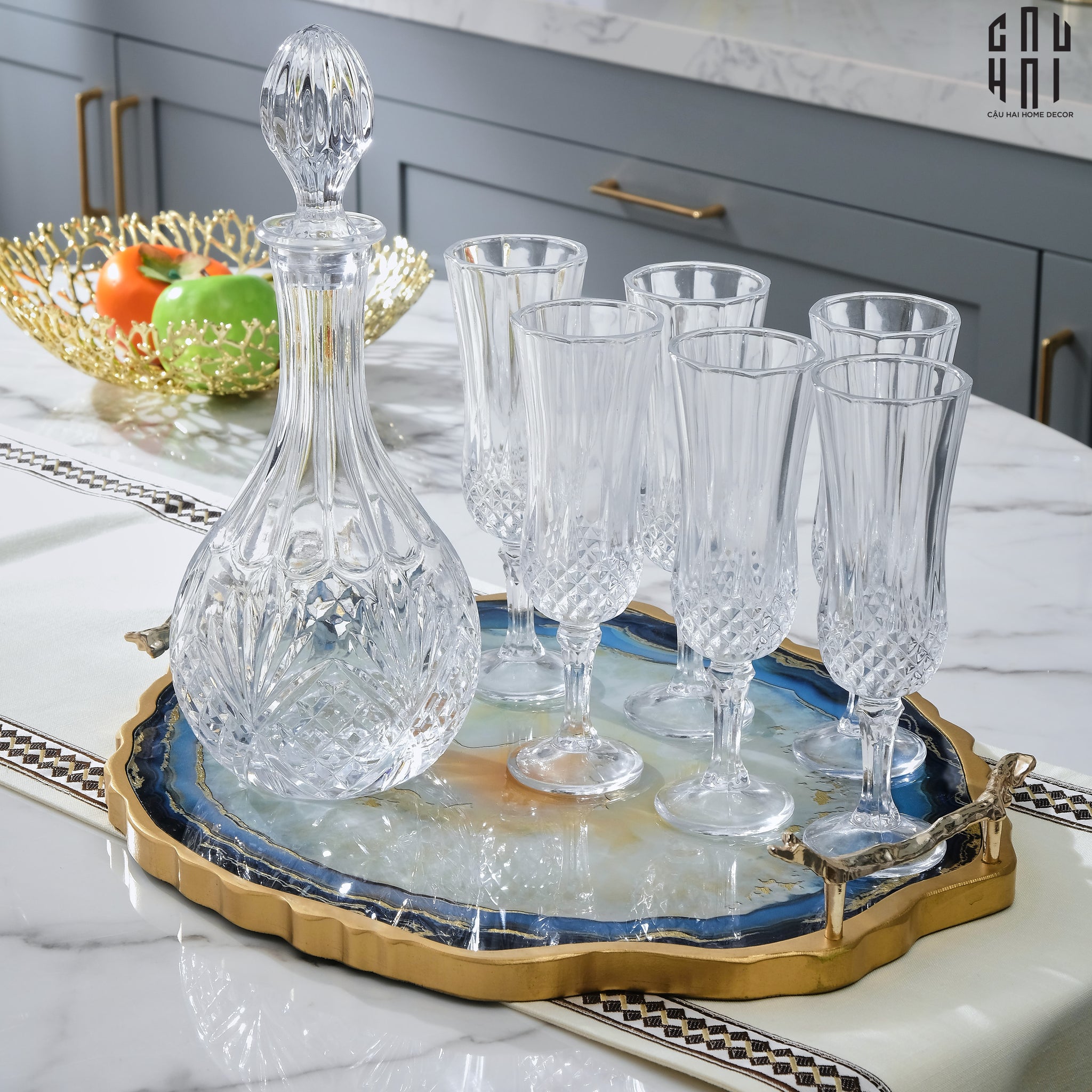Khay Tròn Abysses Bleu Profond Ronde Decorative Trays 36x40-CẬU HAI HOME DECOR