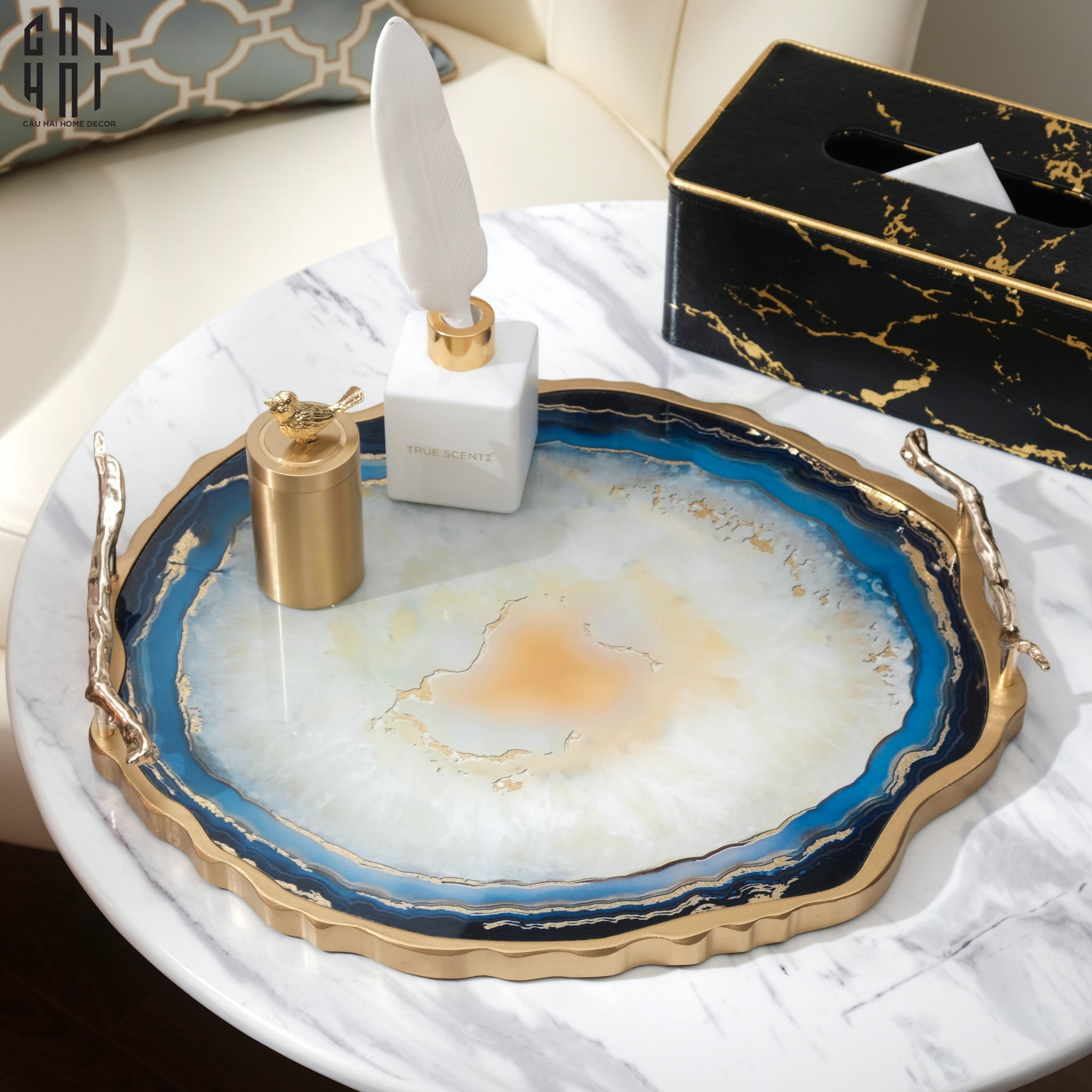 Khay Tròn Abysses Bleu Profond Ronde Decorative Trays 36x40-CẬU HAI HOME DECOR