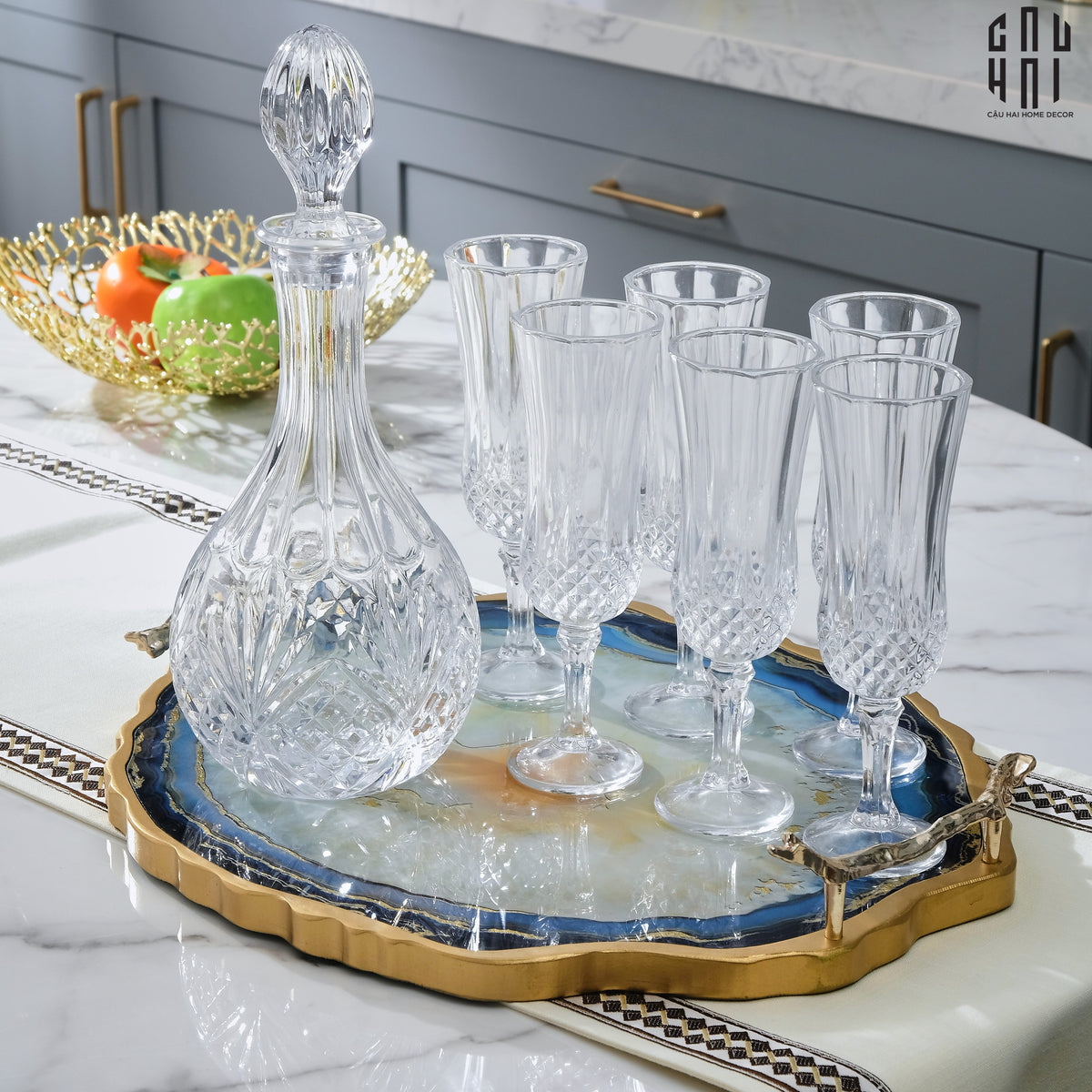 Khay Tròn Abysses Bleu Profond Ronde Decorative Trays 36x40-KHAY TRANG TRÍ-CẬU HAI HOME DECOR-CẬU HAI HOME DECOR