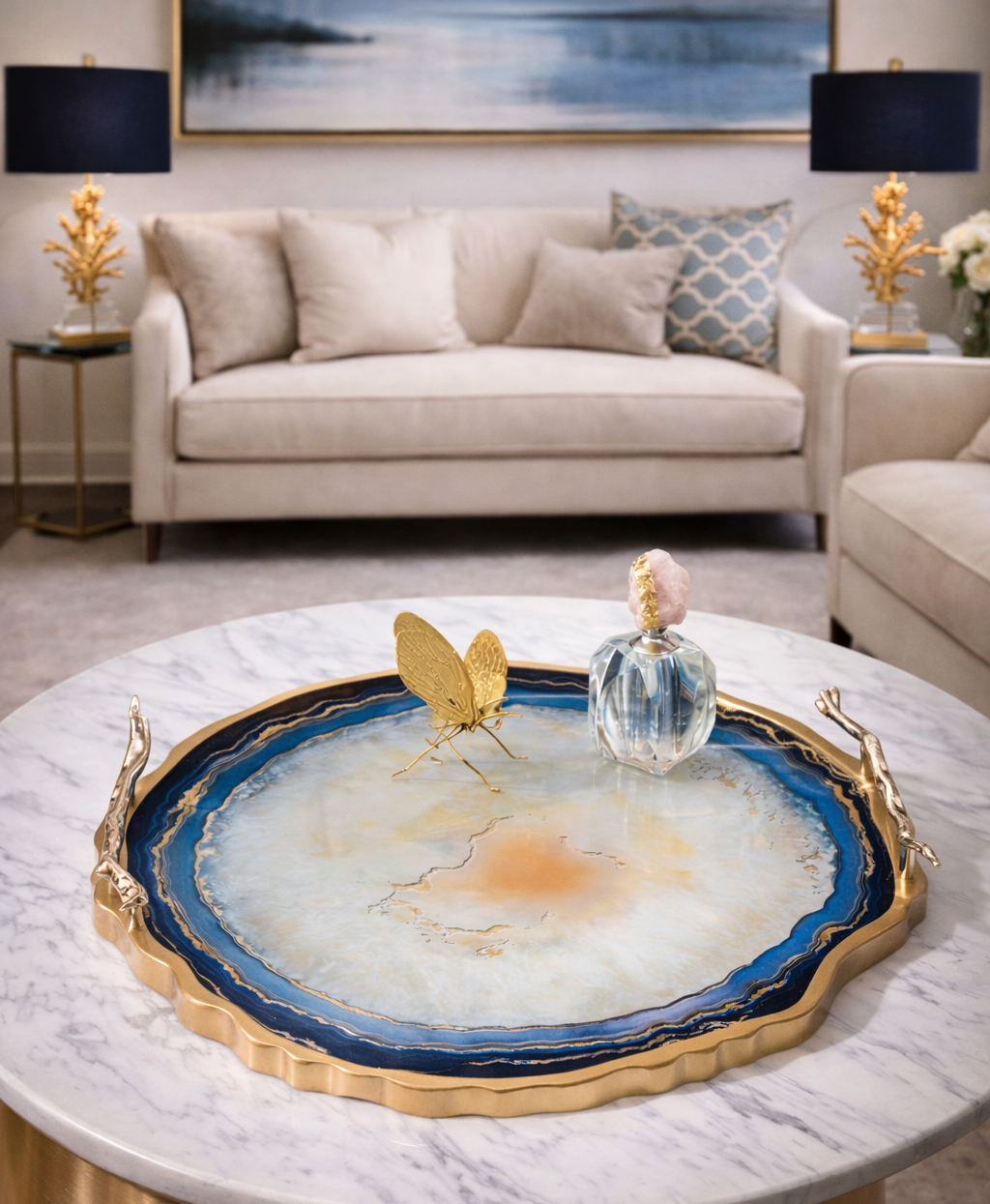 Khay Tròn Abysses Bleu Profond Ronde Decorative Trays 36x40-CẬU HAI HOME DECOR