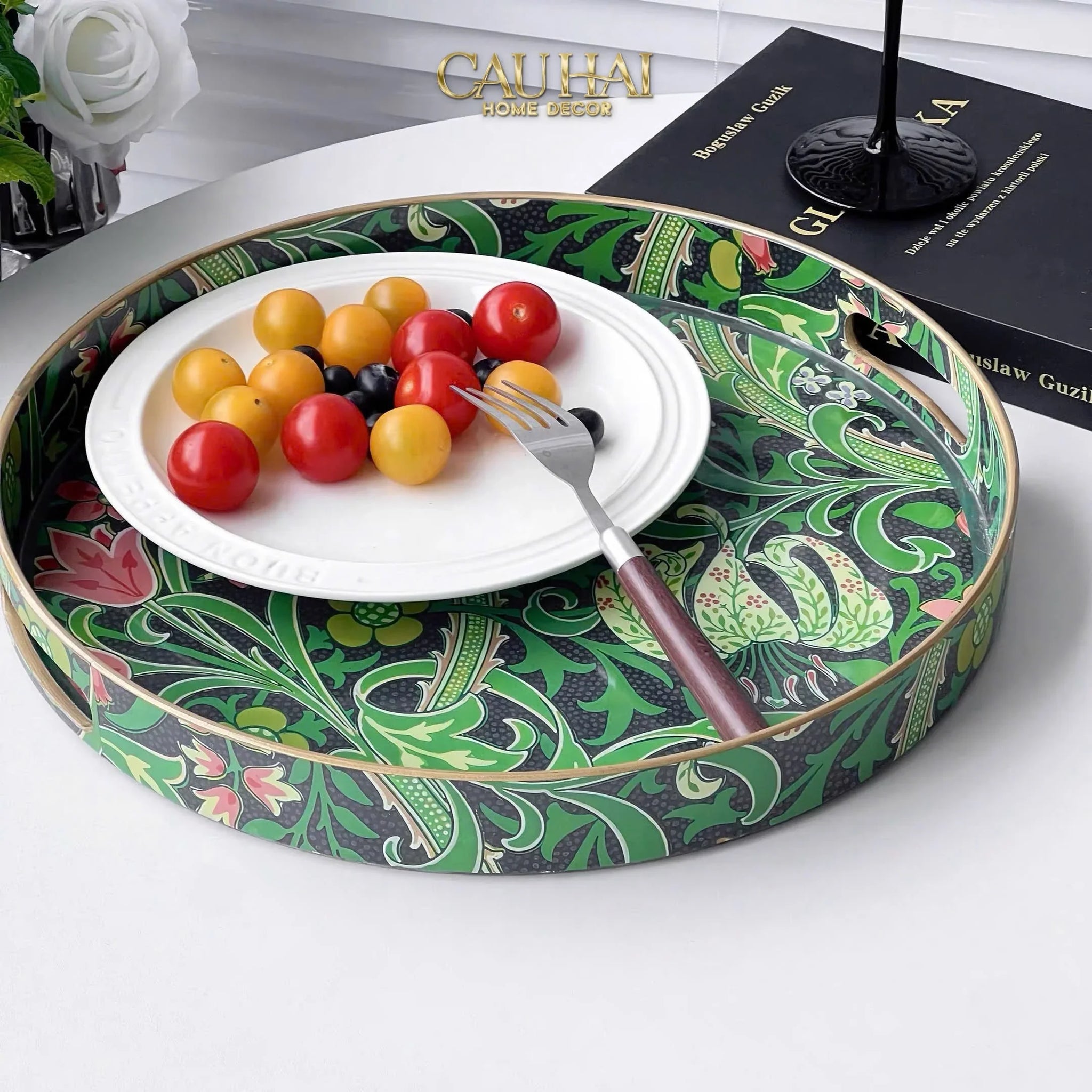 Khay Tròn Acrylic Veridant Forest Baroque Decorative Trays D33-KHAY TRANG TRÍ-CẬU HAI HOME DECOR