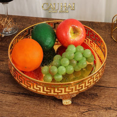 Khay Tròn Babylon Persian Greek Key D25-CẬU HAI HOME DECOR