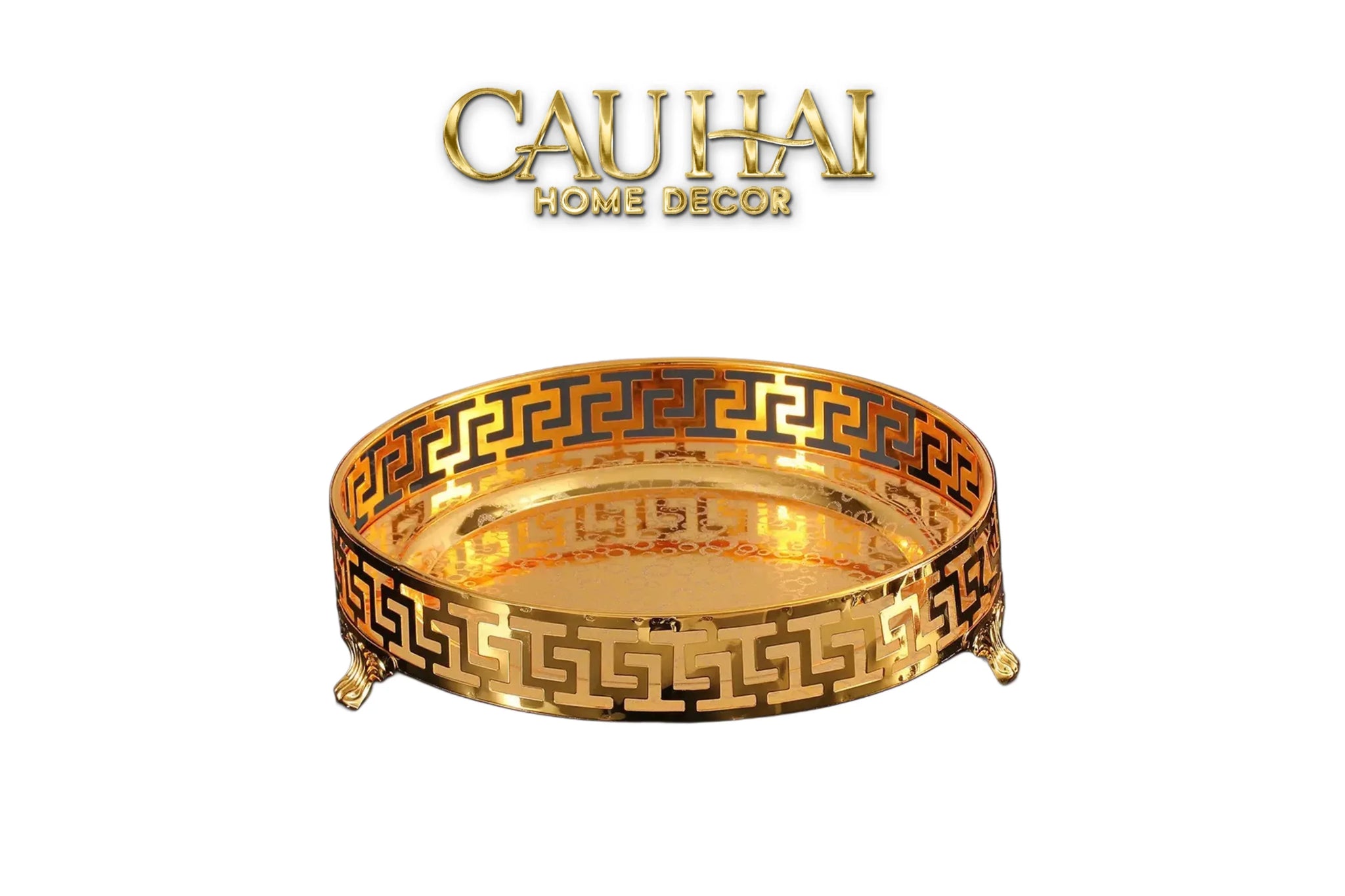 Khay Tròn Babylon Persian Greek Key D25-CẬU HAI HOME DECOR