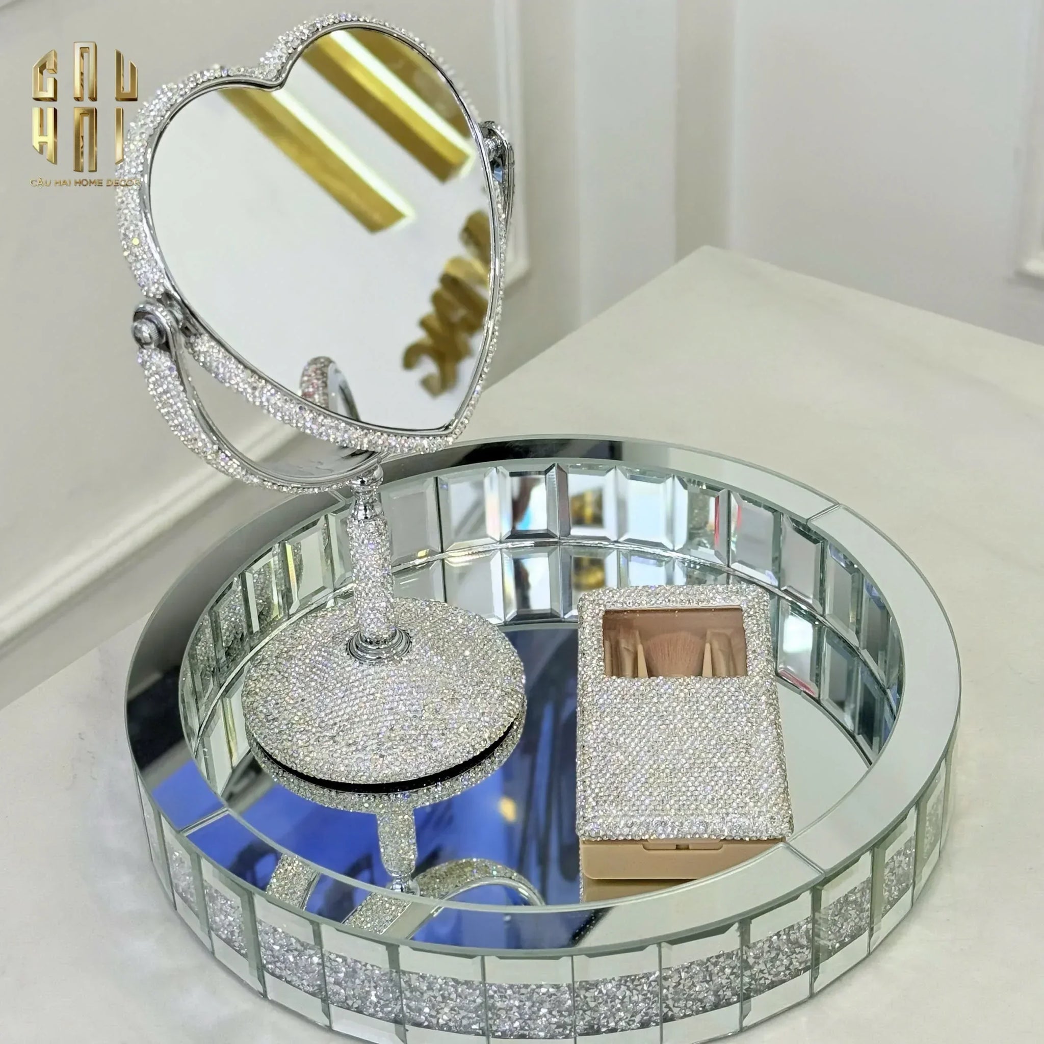 KHAY TRÒN CRYSTAL MIRROR LUXE TRAY FW25