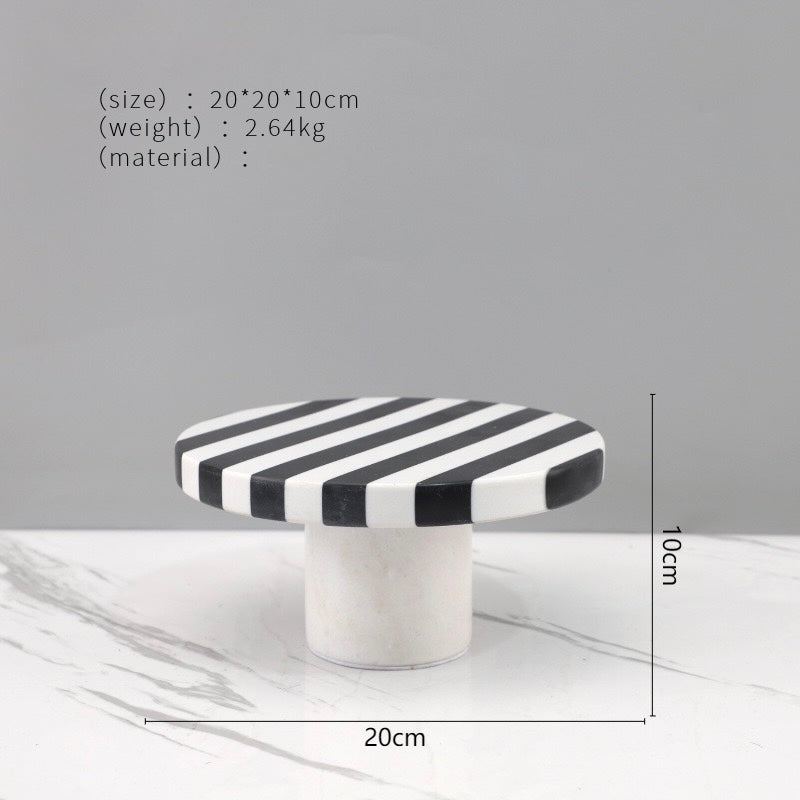 Khay Tròn Đế Bánh Đá Marble  - Rayé Reflexion Blanc Noir Marble Cake Stand Display Trays 20x10 25x15