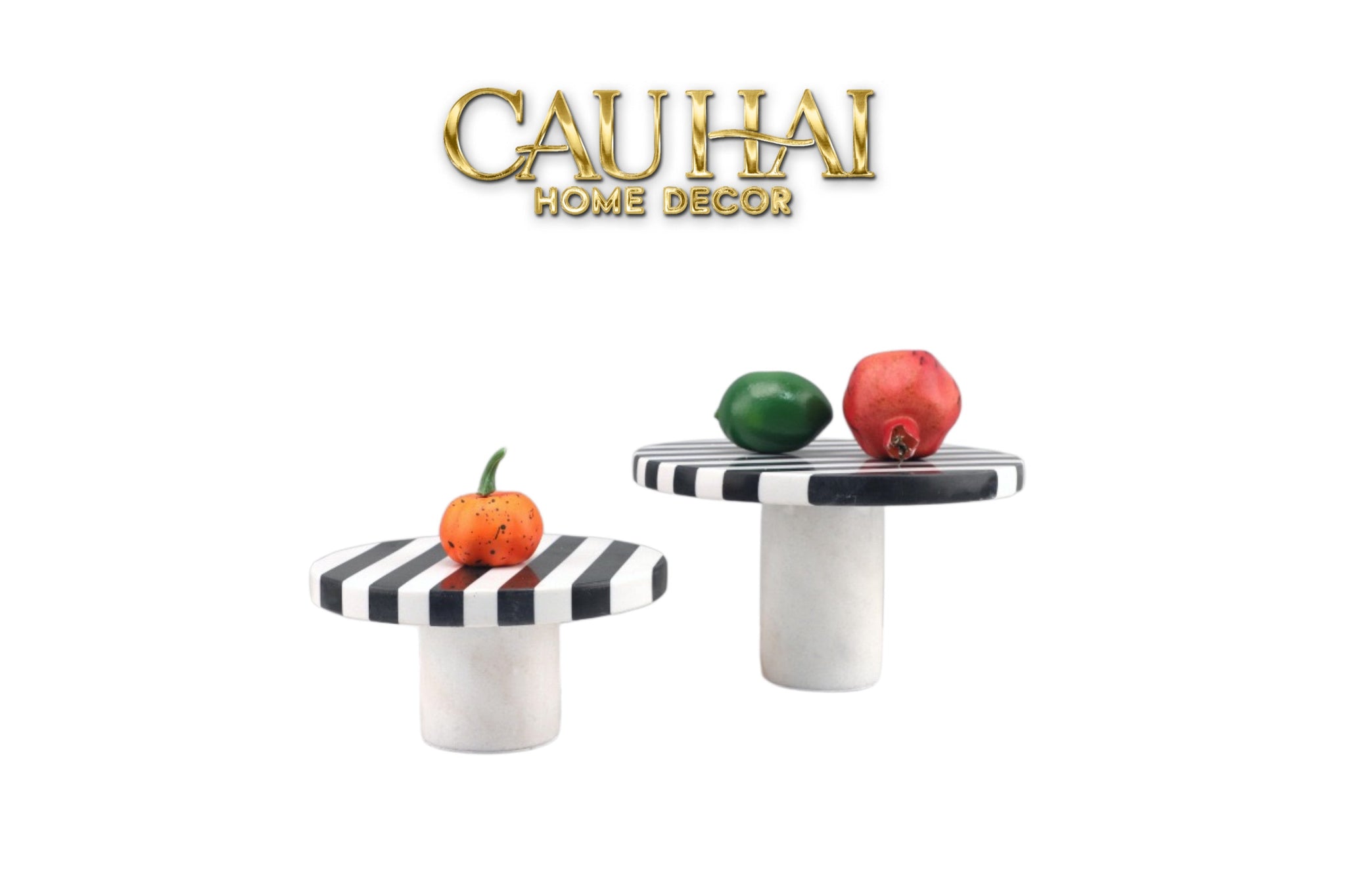 Khay Tròn Đế Bánh Đá Marble  - Rayé Reflexion Blanc Noir Marble Cake Stand Display Trays 20x10 25x15