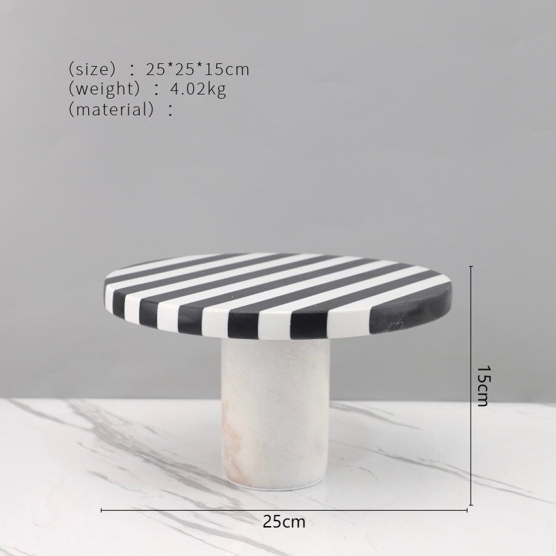 Khay Tròn Đế Bánh Đá Marble  - Rayé Reflexion Blanc Noir Marble Cake Stand Display Trays 20x10 25x15