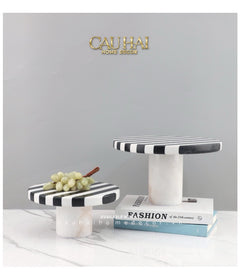 Khay Tròn Đế Bánh Đá Marble - Rayé Reflexion Blanc Noir Marble Cake Stand Display Trays 20x10 25x15-CẬU HAI HOME DECOR