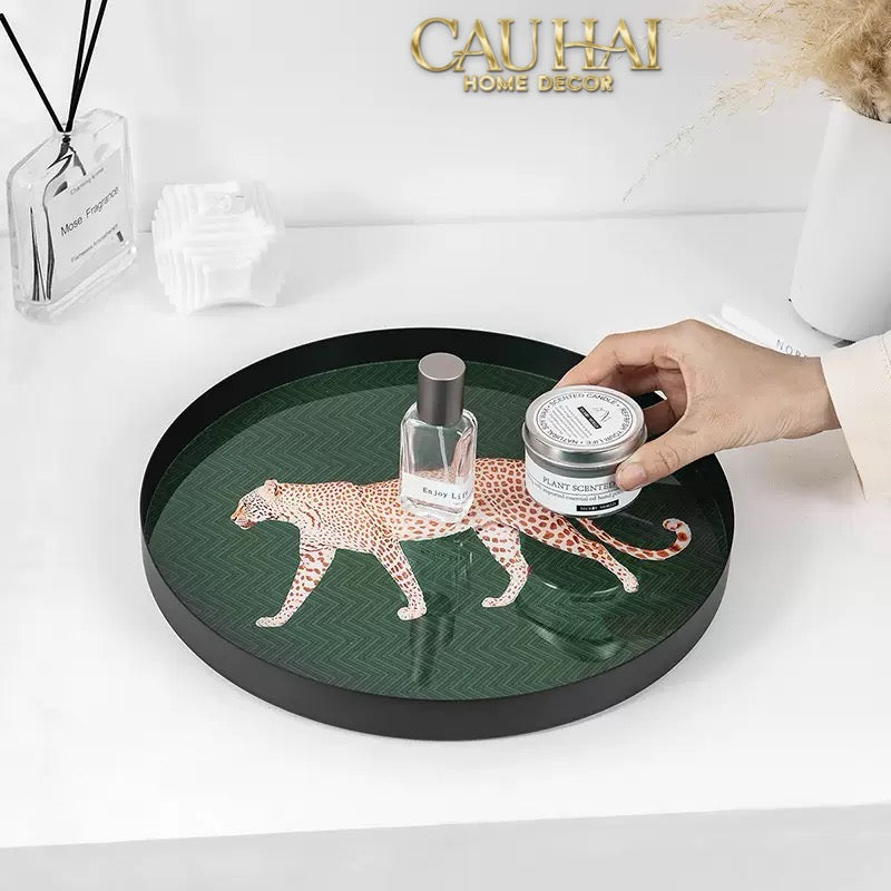 Khay Tròn Mặt Acrylic Báo Đốm Emerald Leopard Écartier Ronde Decorative Trays 30x30x2.7-CẬU HAI HOME DECOR