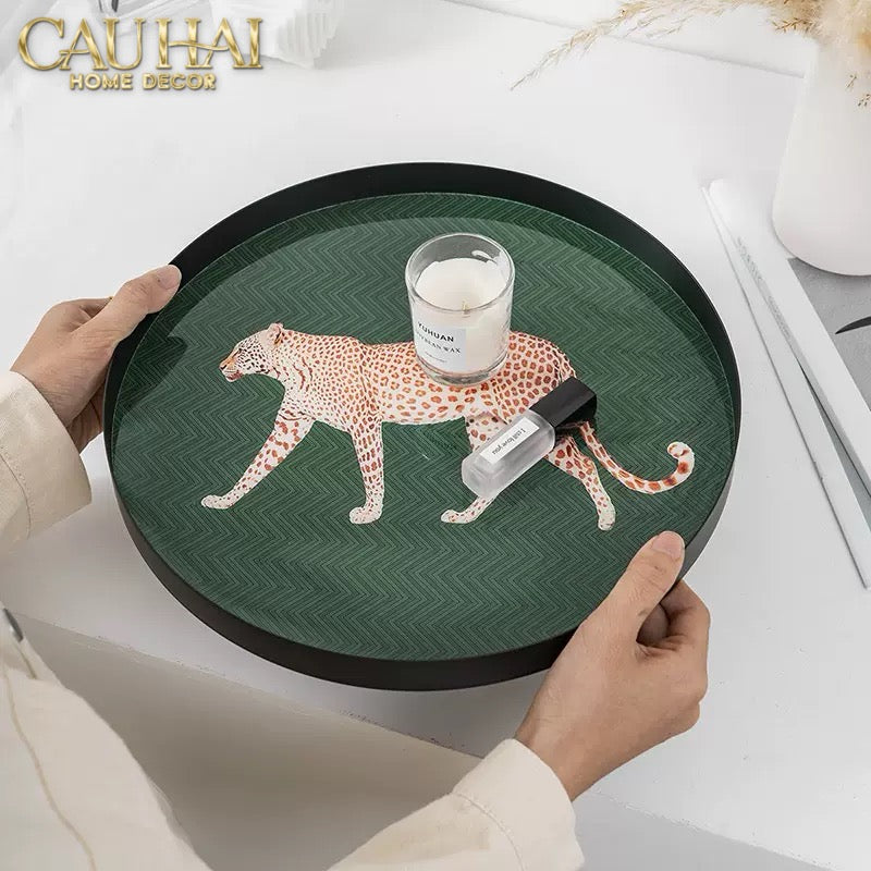 Khay Tròn Mặt Acrylic Báo Đốm Emerald Leopard Écartier Ronde Decorative Trays 30x30x2.7-KHAY TRANG TRÍ-CẬU HAI HOME DECOR