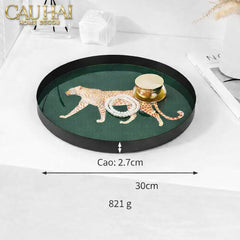 Khay Tròn Mặt Acrylic Báo Đốm Emerald Leopard Écartier Ronde Decorative Trays 30x30x2.7-CẬU HAI HOME DECOR