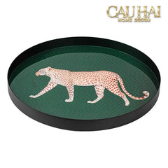Khay Tròn Mặt Acrylic Báo Đốm Emerald Leopard Écartier Ronde Decorative Trays 30x30x2.7-CẬU HAI HOME DECOR