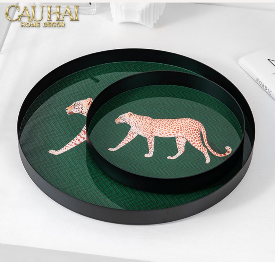 Khay Tròn Mặt Acrylic Báo Đốm Emerald Leopard Écartier Ronde Decorative Trays 30x30x2.7-CẬU HAI HOME DECOR