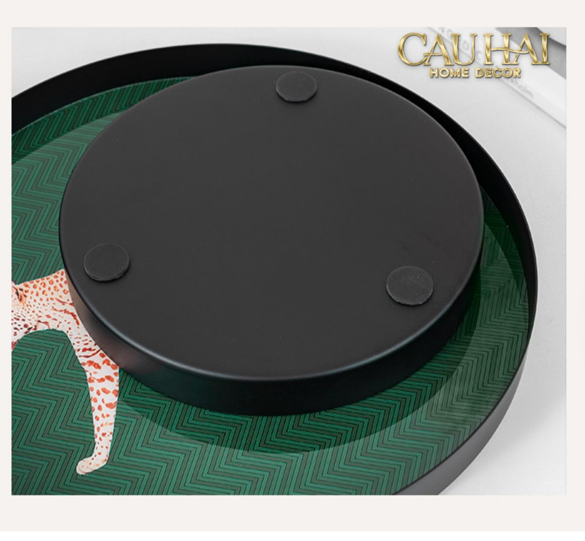 Khay Tròn Mặt Acrylic Báo Đốm Emerald Leopard Écartier Ronde Decorative Trays 30x30x2.7-KHAY TRANG TRÍ-CẬU HAI HOME DECOR