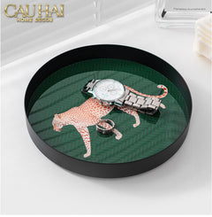 Khay Tròn Mặt Acrylic Báo Đốm Emerald Leopard Écartier Ronde Decorative Trays 30x30x2.7-CẬU HAI HOME DECOR
