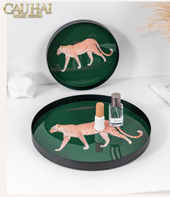 Khay Tròn Mặt Acrylic Báo Đốm Emerald Leopard Écartier Ronde Decorative Trays 30x30x2.7-CẬU HAI HOME DECOR