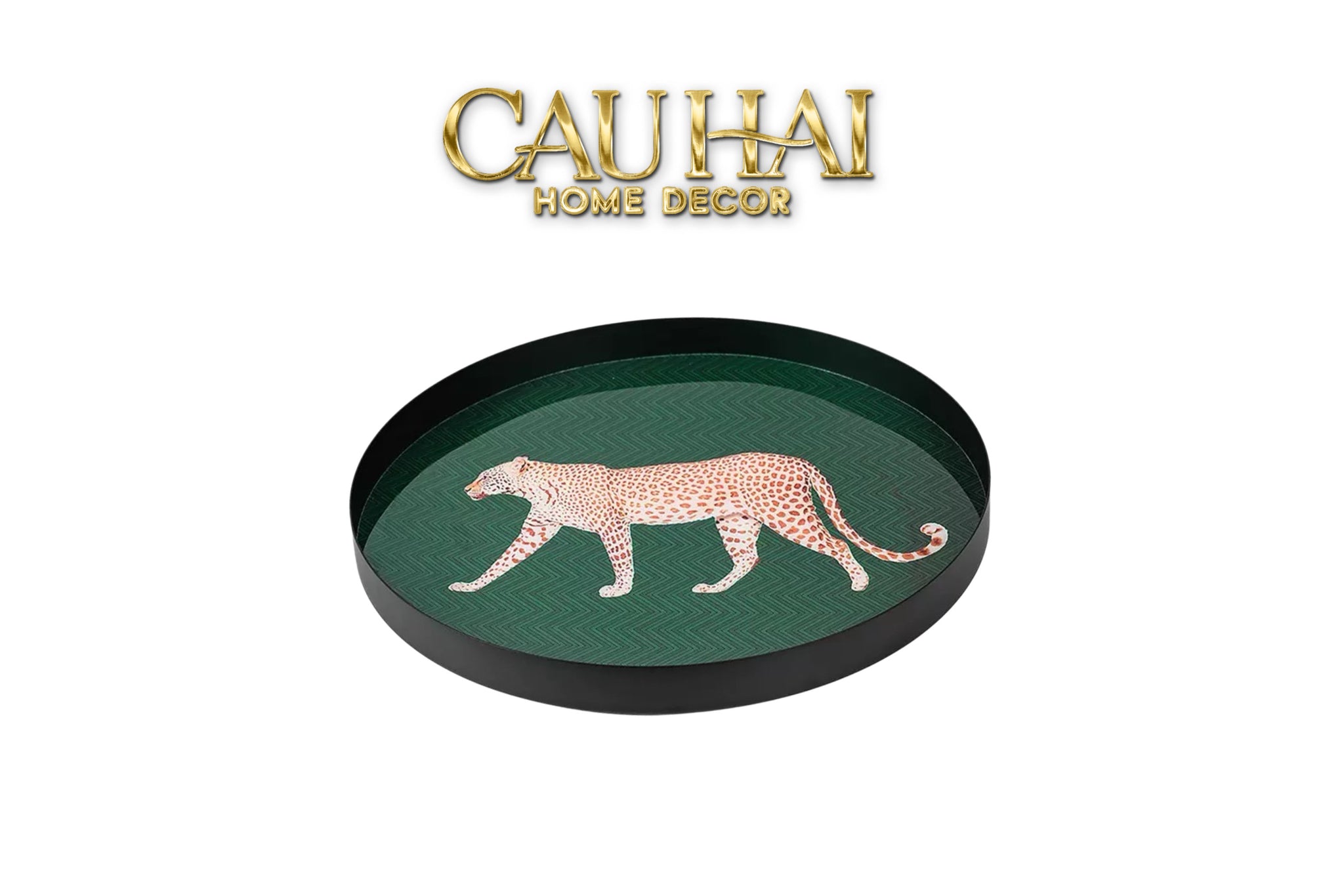 Khay Tròn Mặt Acrylic Báo Đốm Emerald Leopard Écartier Ronde Decorative Trays 30x30x2.7-CẬU HAI HOME DECOR