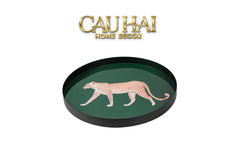 Khay Tròn Mặt Acrylic Báo Đốm Emerald Leopard Écartier Ronde Decorative Trays 30x30x2.7-CẬU HAI HOME DECOR