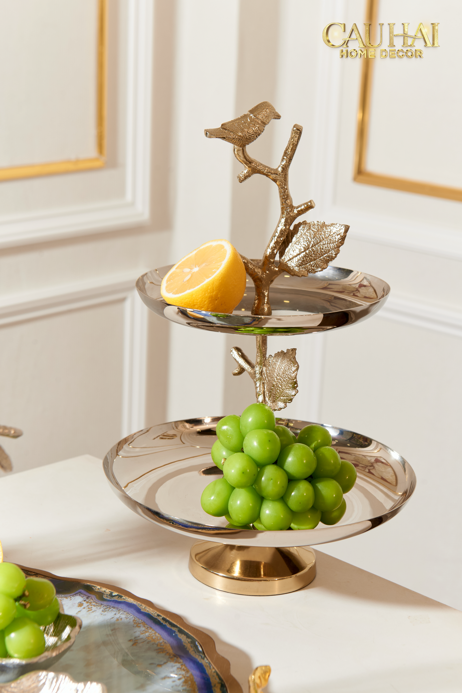 Platinum Elysian Golden Branch Canary Harmony 2-Tier Plate - 2-Tier Stand 26x30