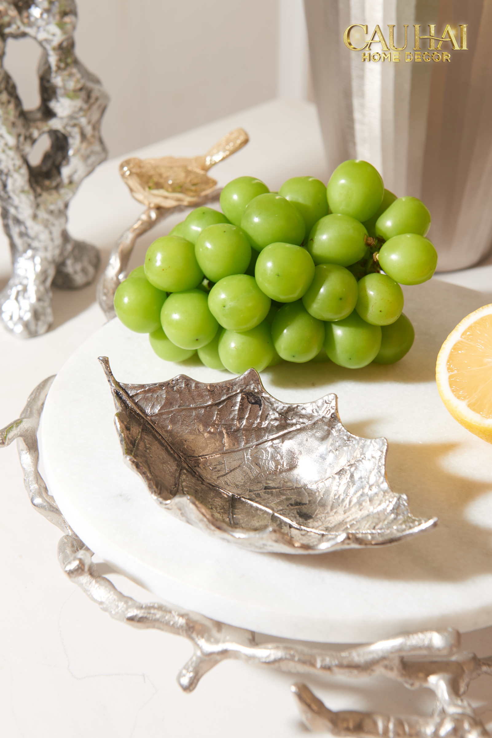 Maison Couture Elysian - Imperium Empire Elysian Platinum Silver Plated Marble Round Tray 14x33x50
