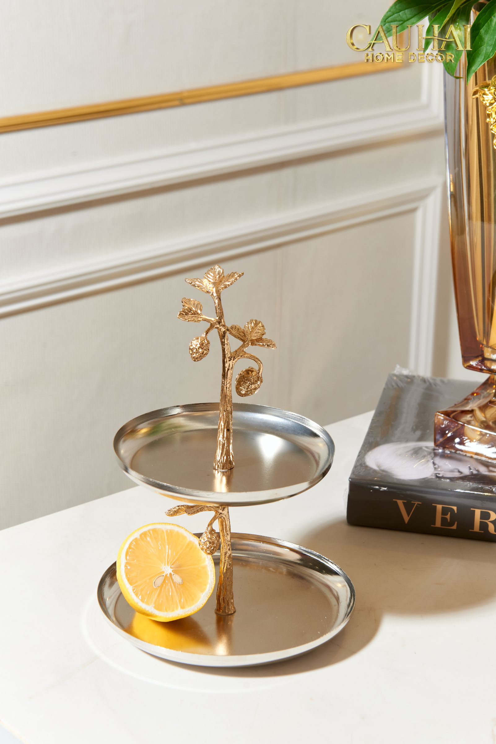 Elysian Couture - Elysian Golden Divine Olive Branch 2-Tier Platinum Dish 17x24