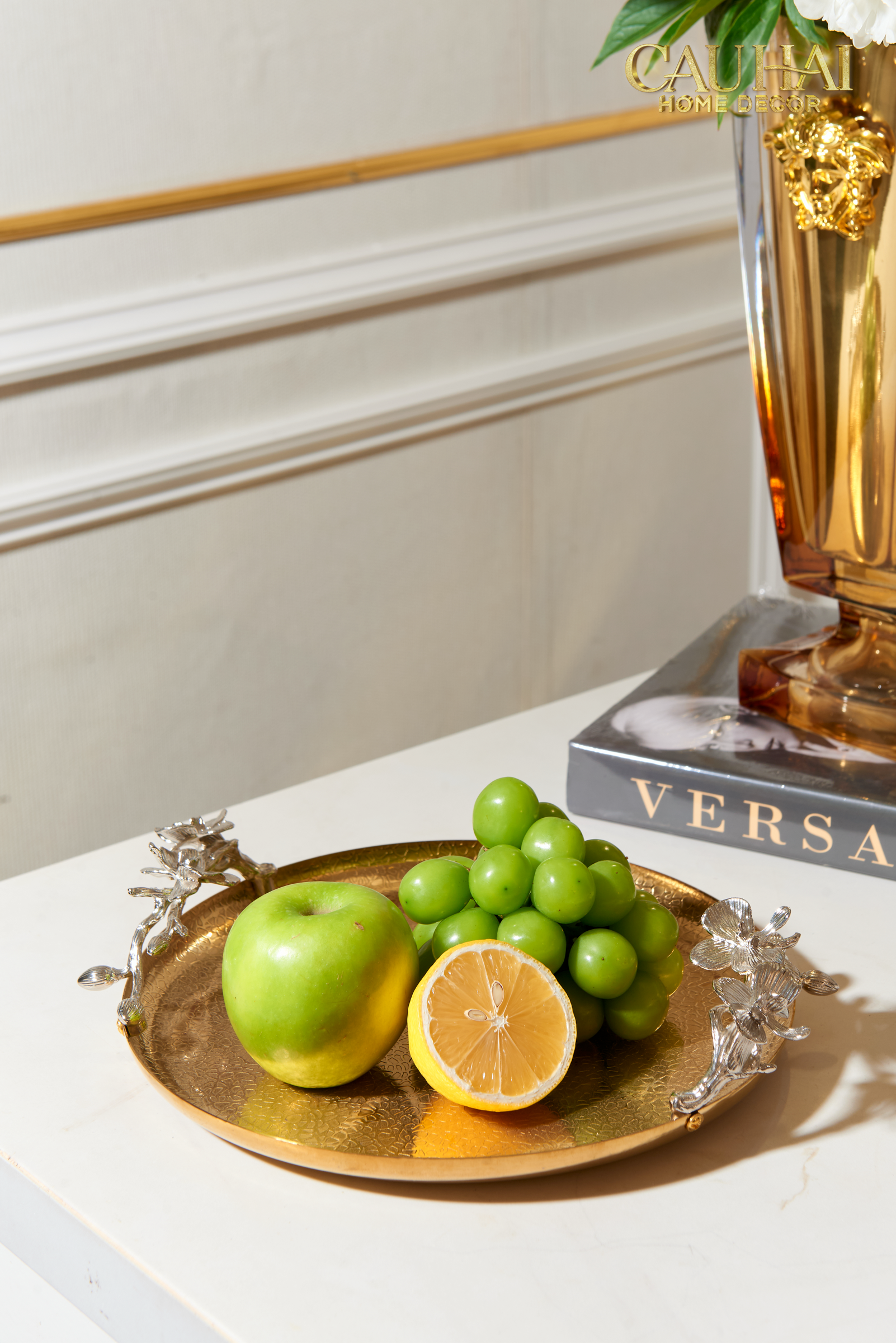 Maison Elysian Couture - Cataleya Indira Brasson Platinum Round Brass Decorative Trays 27x30x8