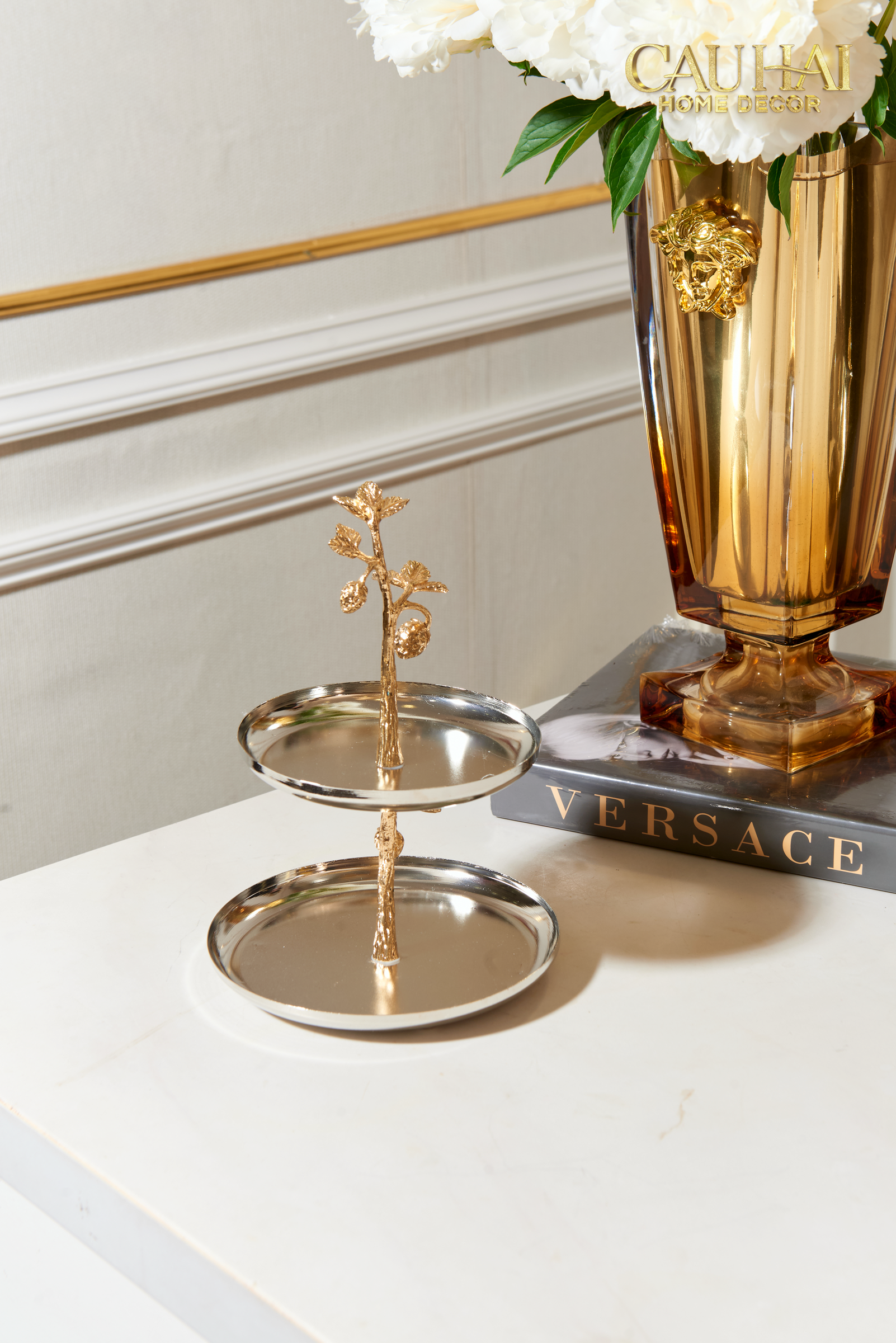 Elysian Couture - Elysian Golden Divine Olive Branch 2-Tier Platinum Dish 17x24