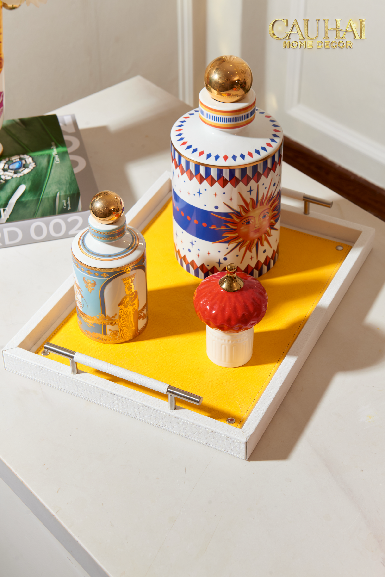 Elegance Luxe Leather Rectangular Tray - Citrus Jaune 32.5x42.5
