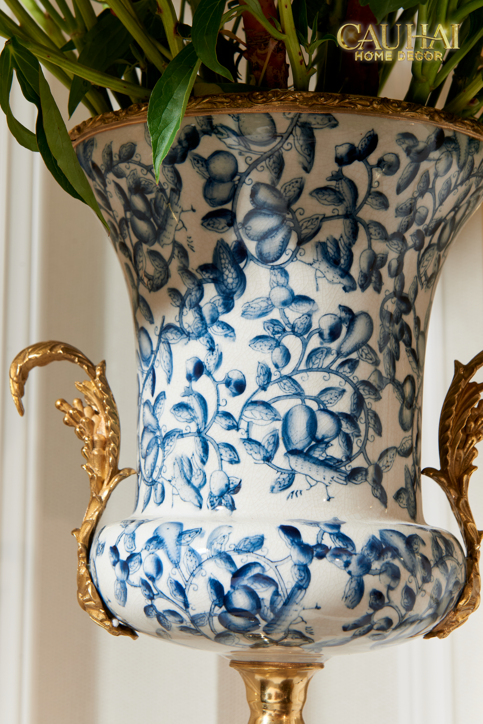 Maison Couture - Imperium Empire Divine Vase - Indochine Revival Floréal Bleu Urn H40x28x23