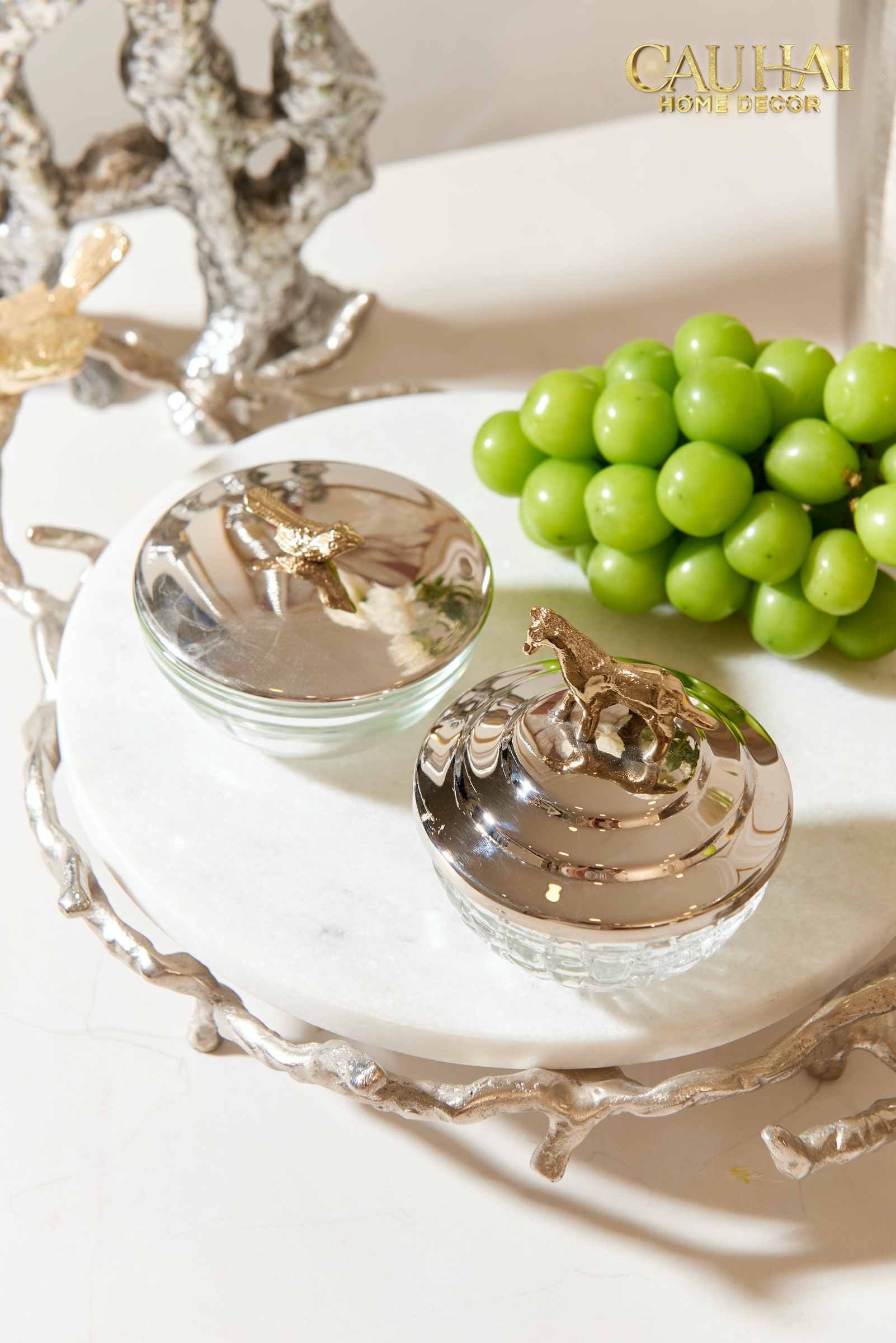 Elysian Couture - Brass Brason Stallion Ashva Royale Candy Jar Indira Atelier 11.4x12.7