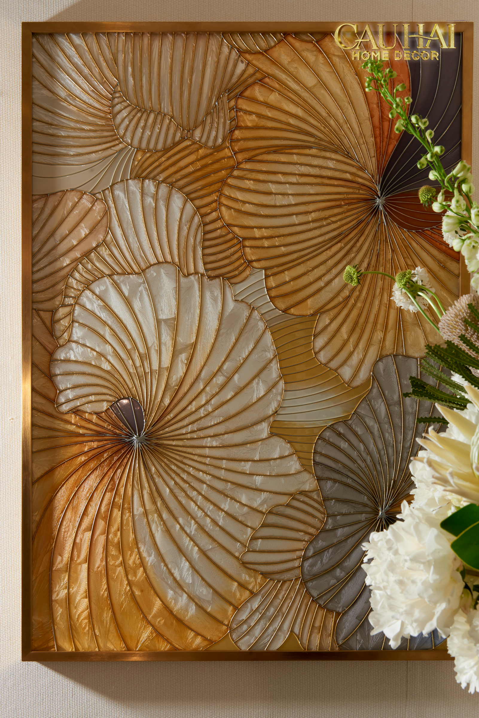 Maison Couture - Enamelled Glass Mosaic Artwork, Handcrafted Frame, Stainless Steel Frame, Gilded Prism Enamel - Ginkgo Era 70x100