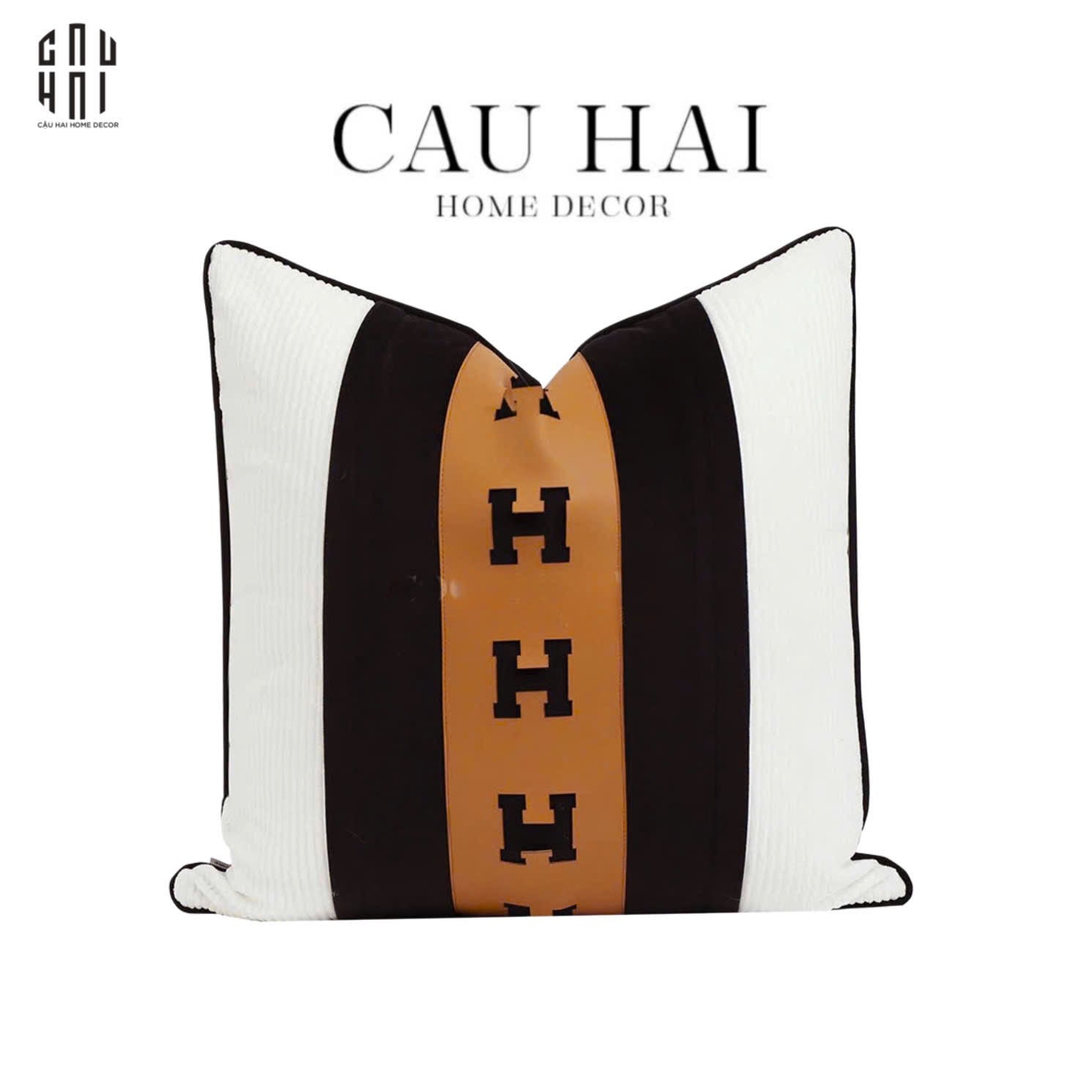 L’ATELIER DU CUSSON - VỎ GỐI NHUNG PHỐI DA LEATHER SADDLE LUXE - CẬU HAI HOME DECOR