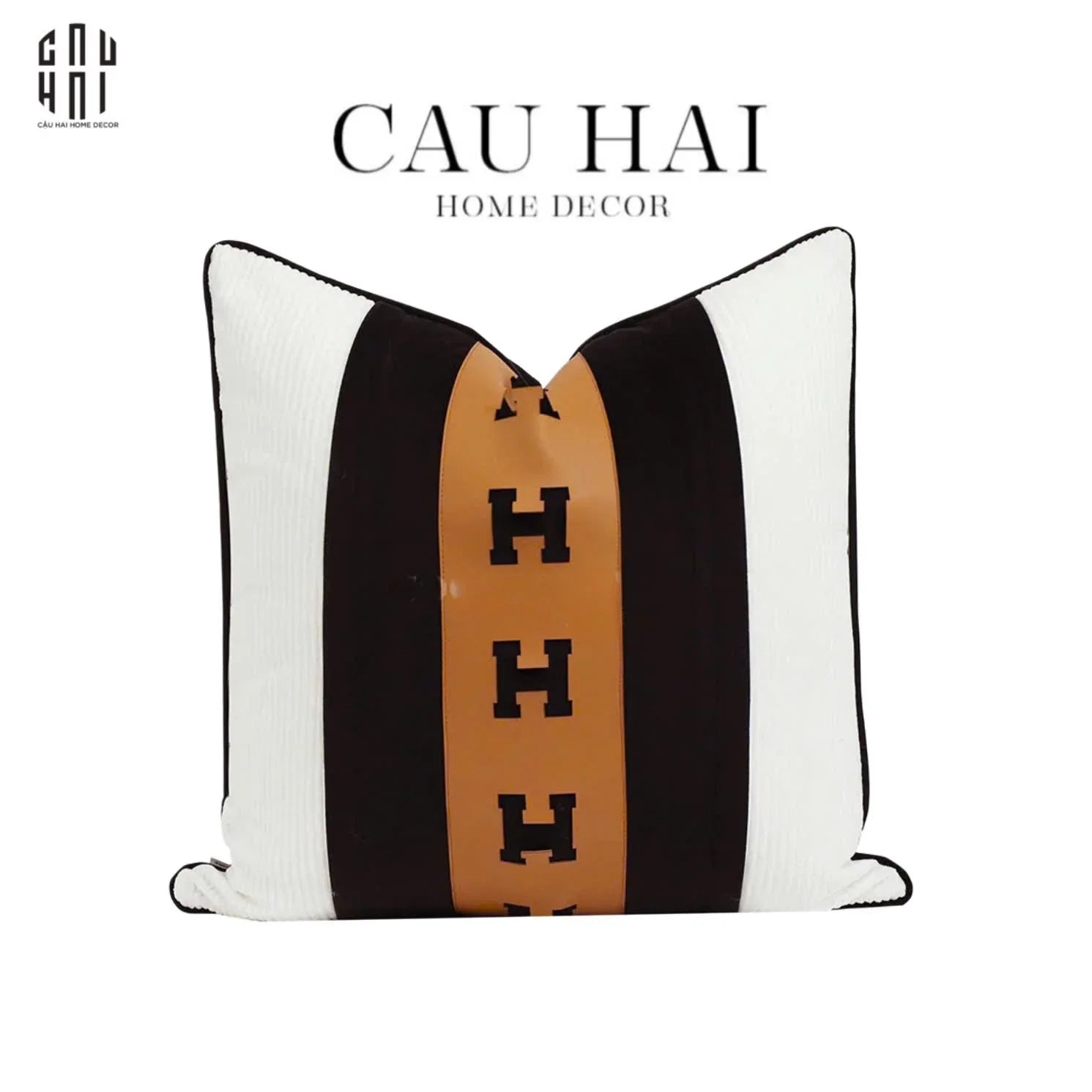 L’ATELIER DU CUSSON - VỎ GỐI NHUNG PHỐI DA LEATHER SADDLE LUXE
