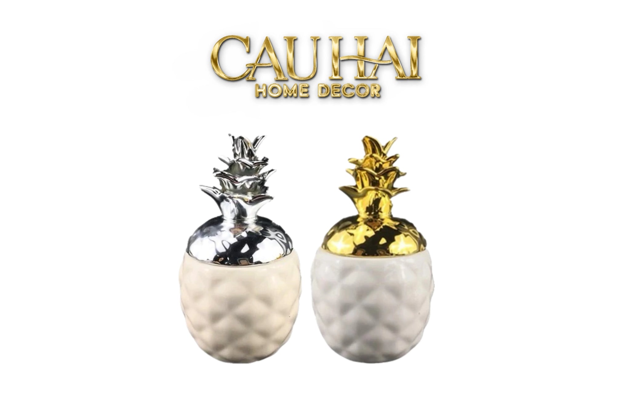 Lọ Ceramic Aura Pineapple - Gold/Silver-CẬU HAI HOME DECOR