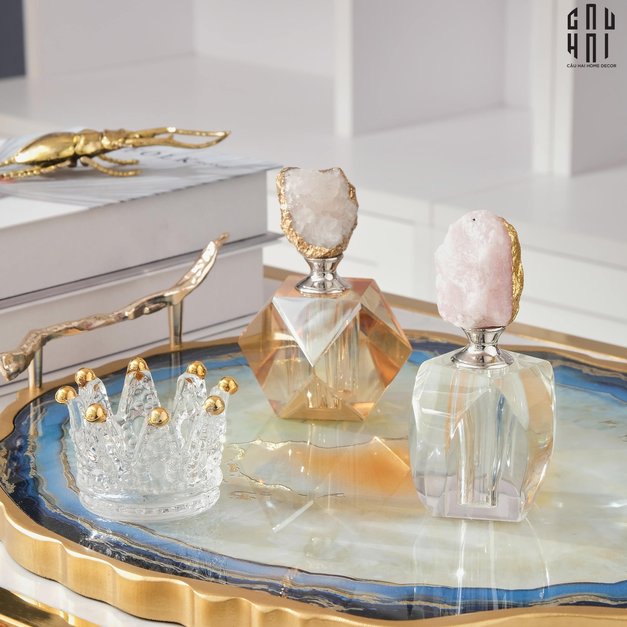 LỌ CHIẾT NƯỚC HOA ĐÁ THẠCH ANH PINK QUARTZ SS22-CẬU HAI HOME DECOR