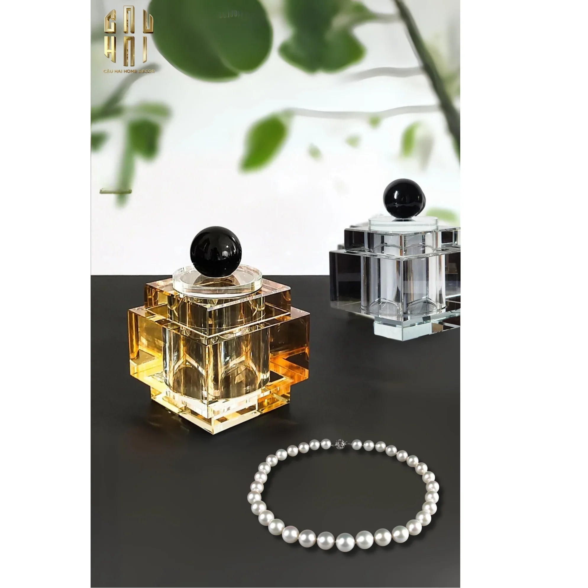 LỌ CRYSTAL OBSIDIAN CUBE - CHAMPAGNE-CẬU HAI HOME DECOR