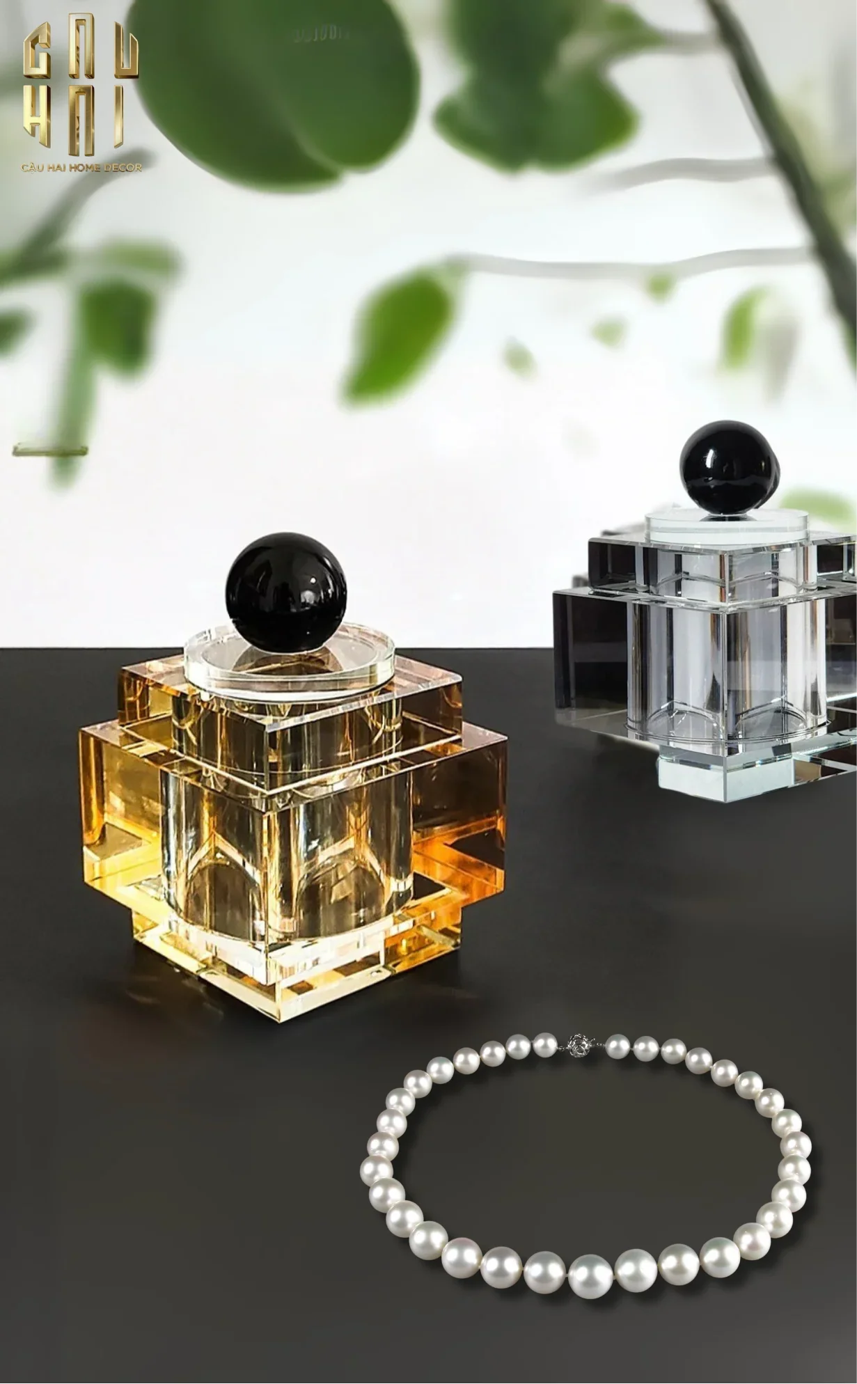 LỌ CRYSTAL OBSIDIAN CUBE - CHAMPAGNE-CẬU HAI HOME DECOR