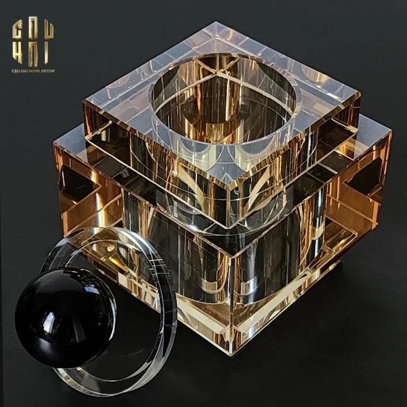 LỌ CRYSTAL OBSIDIAN CUBE - CHAMPAGNE