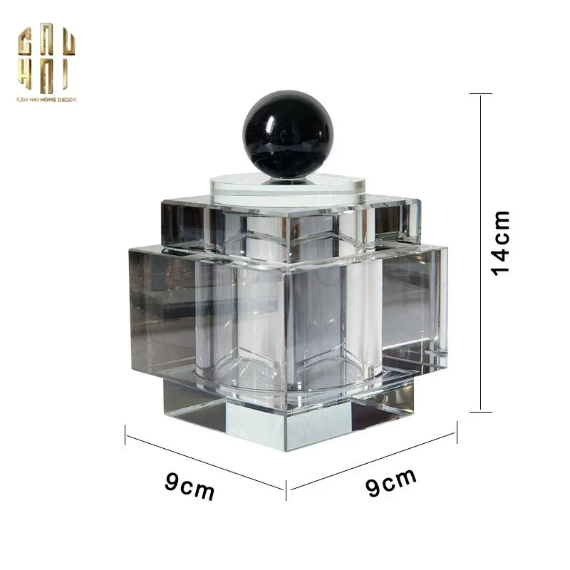 LỌ CRYSTAL OBSIDIAN CUBE - SMOKY-CẬU HAI HOME DECOR