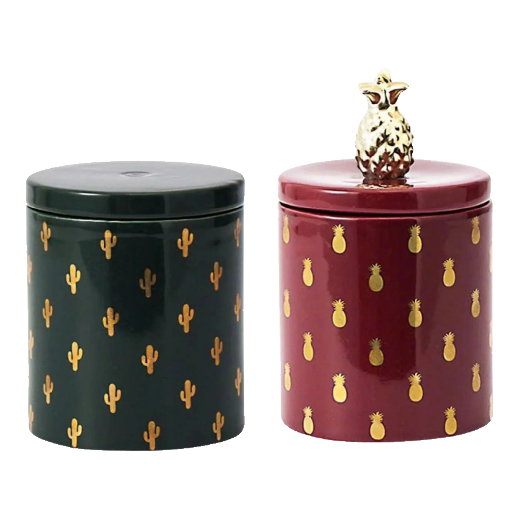 Lọ Kẹo Gốm Sứ Holiday Seasons Golden Fêtes Art Canister 8.5x14-TRANG TRÍ GIÁNG SINH-Đối tác tại Trung Quốc theo từng đơn đặt hàng-CẬU HAI HOME DECOR