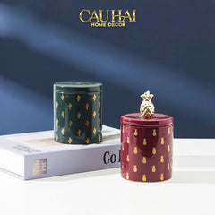 Lọ Kẹo Gốm Sứ Holiday Seasons Golden Fêtes Art Canister 8.5x14-CẬU HAI HOME DECOR