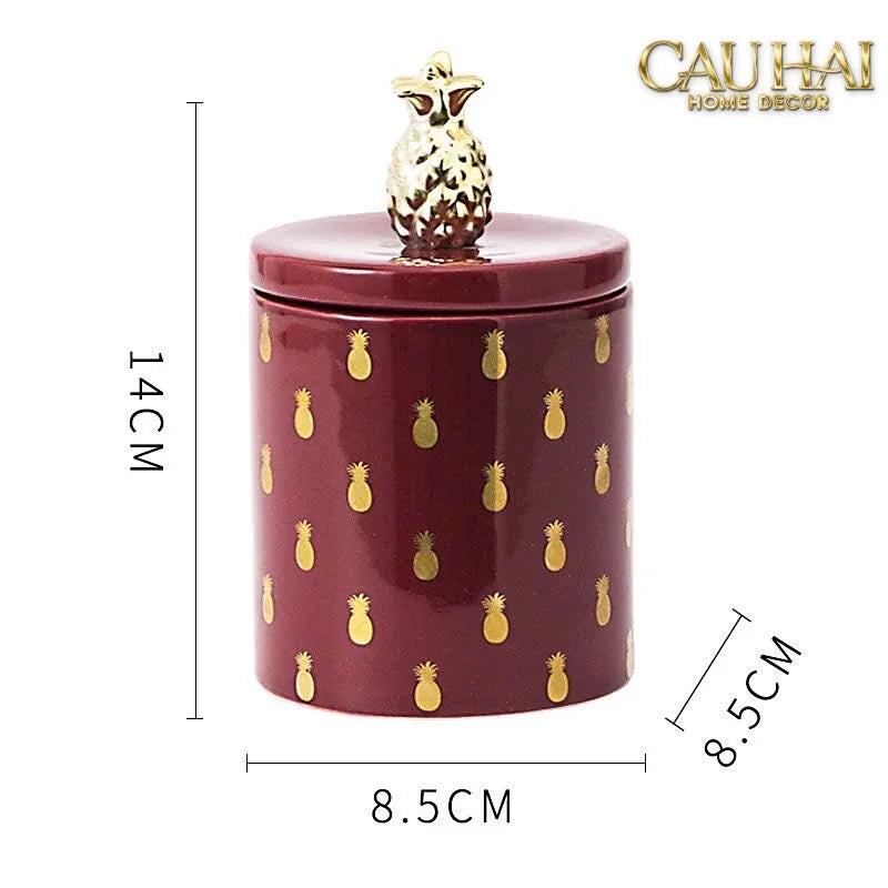 Lọ Kẹo Gốm Sứ Holiday Seasons Golden Fêtes Art Canister 8.5x14-CẬU HAI HOME DECOR