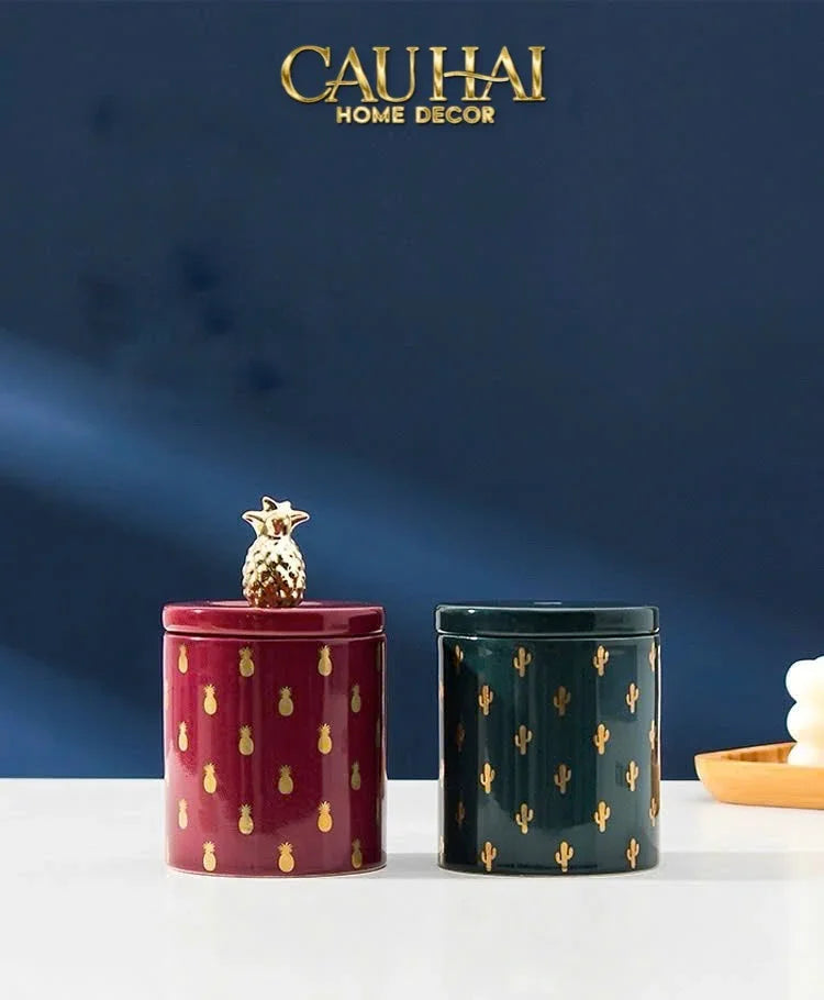 Lọ Kẹo Gốm Sứ Holiday Seasons Golden Fêtes Art Canister 8.5x14-CẬU HAI HOME DECOR