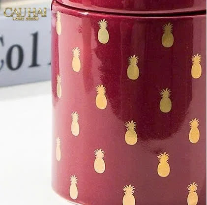 Lọ Kẹo Gốm Sứ Holiday Seasons Golden Fêtes Art Canister 8.5x14-CẬU HAI HOME DECOR