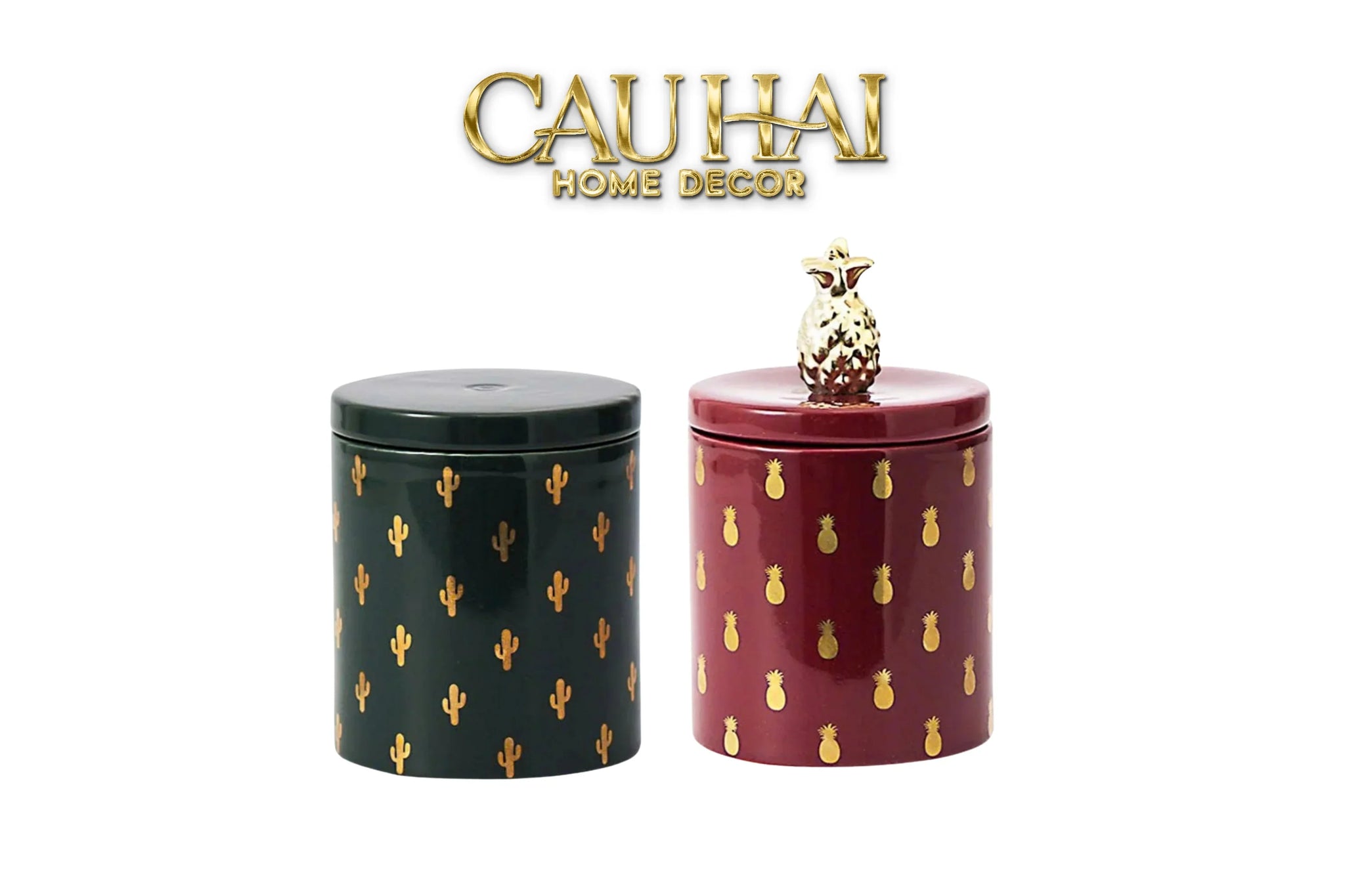 Lọ Kẹo Gốm Sứ Holiday Seasons Golden Fêtes Art Canister 8.5x14-CẬU HAI HOME DECOR