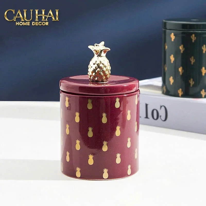 Lọ Kẹo Gốm Sứ Holiday Seasons Golden Fêtes Art Canister 8.5x14-TRANG TRÍ GIÁNG SINH-Đối tác tại Trung Quốc theo từng đơn đặt hàng-CẬU HAI HOME DECOR