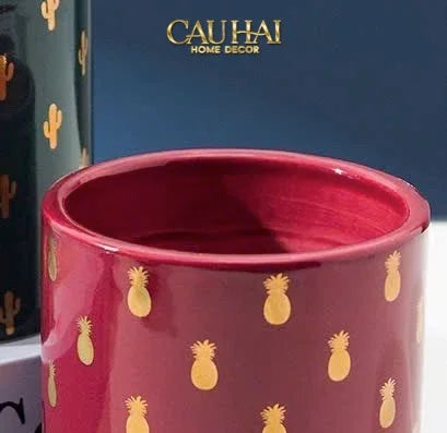 Lọ Kẹo Gốm Sứ Holiday Seasons Golden Fêtes Art Canister 8.5x14-TRANG TRÍ GIÁNG SINH-Đối tác tại Trung Quốc theo từng đơn đặt hàng-CẬU HAI HOME DECOR